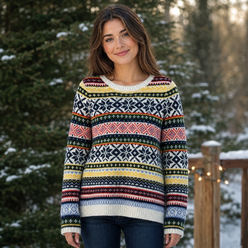 Old Navy Womens XS Fair Isle Crew Neck Sweater Multi Color Nordic Knit Pullover